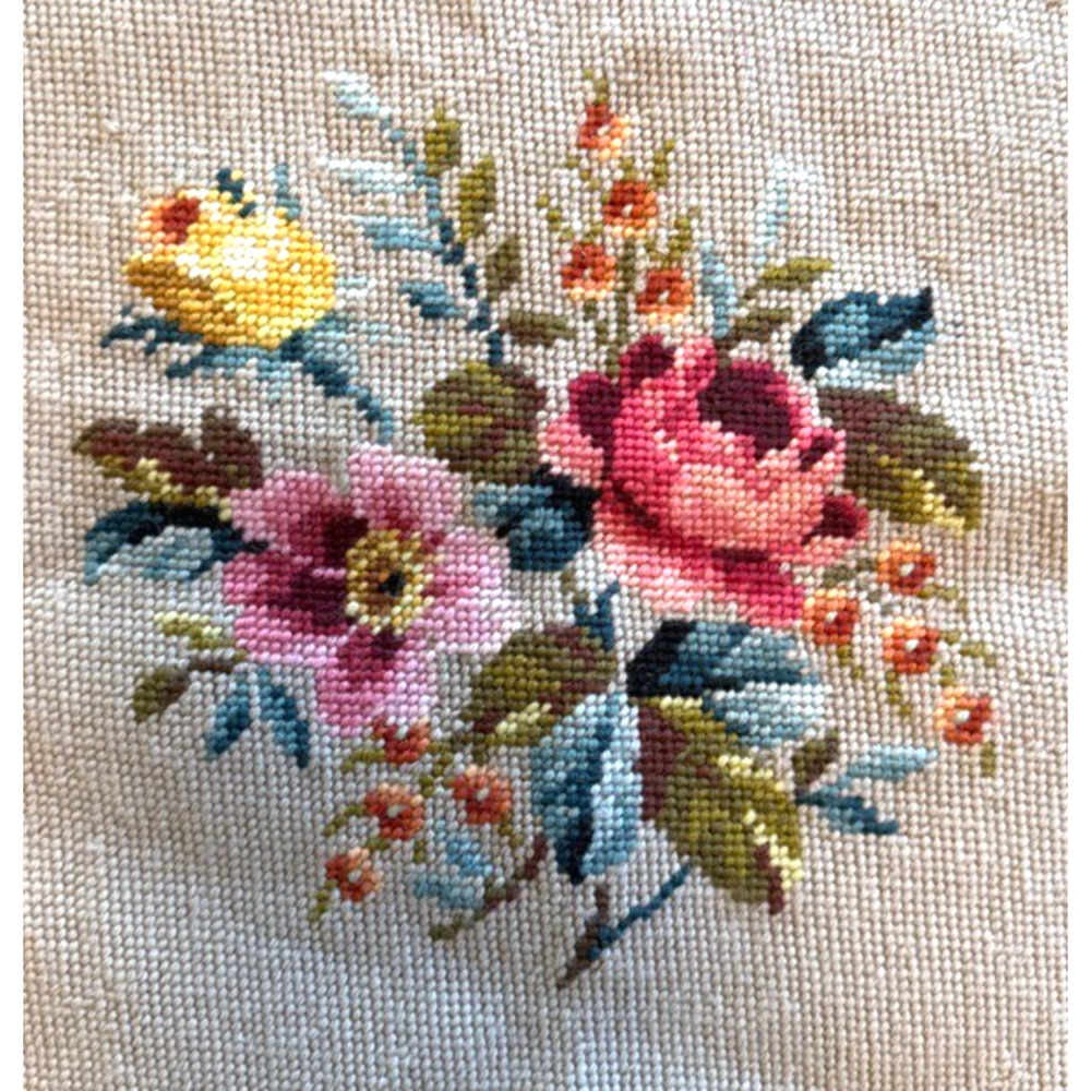 Vintage Started Bucilla Preworked Decorator Needlepoint Canvas Floral 22x22 READ